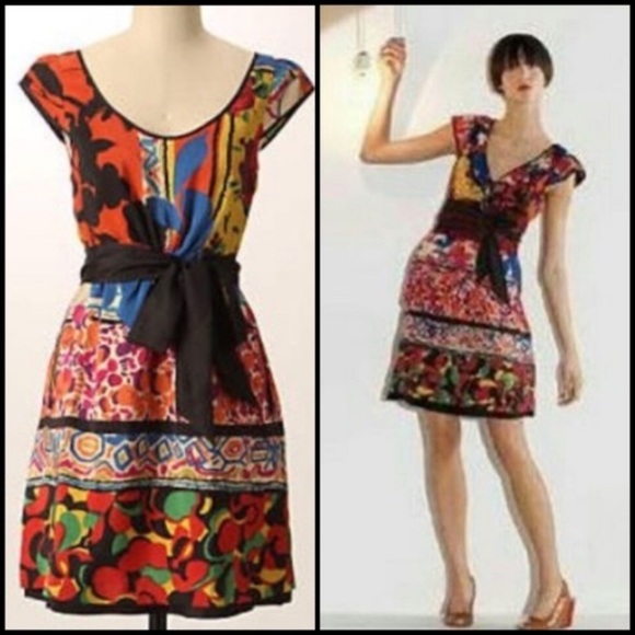 Anthropologie Dresses & Skirts - Moulinette Soeurs bright art deco 100% silk dress